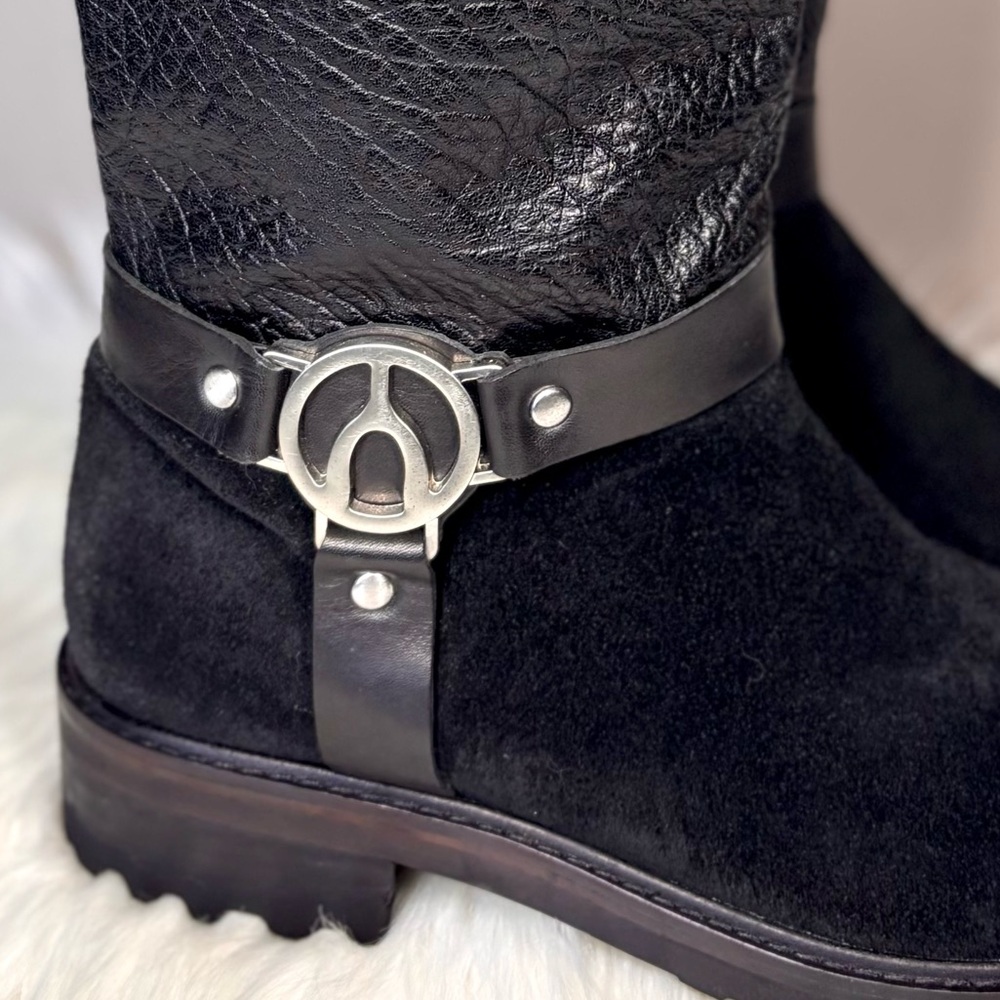 WISHBONE Leather & Suede Moto Boots - Picture 2 of 10